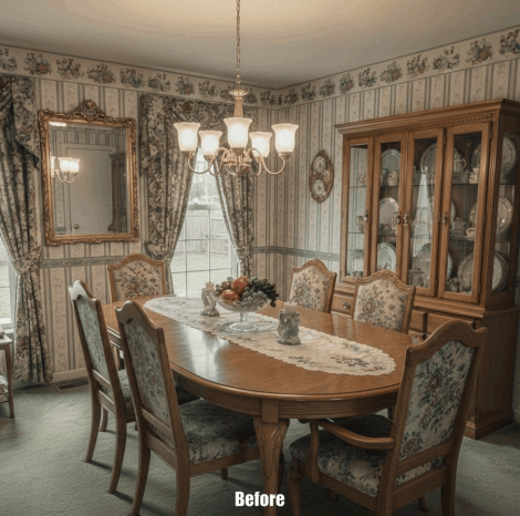 AI dining room redesign before and after